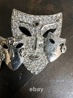 Vintage Silver Tone Butler and Wilson (B&W) Theater Drama Mask Rhinestone Brooch