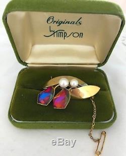 Vintage Simpson Jewellery Brooch Rhinestones Mikimoto Pearls Silver Gilt Boxed