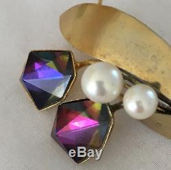 Vintage Simpson Jewellery Brooch Rhinestones Mikimoto Pearls Silver Gilt Boxed