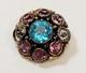 Vintage Small Hobe Filigree Blue Pink Clear Rhinestone Brooch 1940's