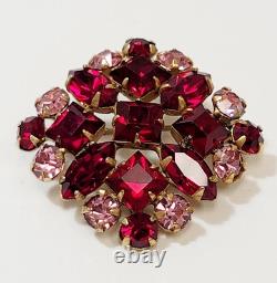 Vintage Small Schreiner Brooch Red Pink Rhinestone