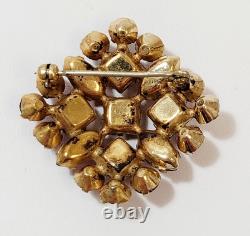 Vintage Small Schreiner Brooch Red Pink Rhinestone