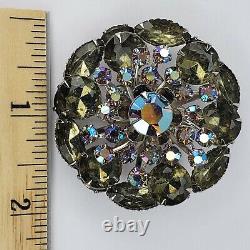 Vintage Smoky Green Grey Faceted Rhinestone Pin Brooch