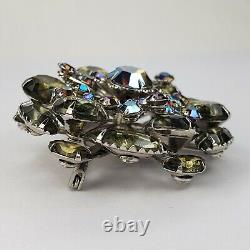 Vintage Smoky Green Grey Faceted Rhinestone Pin Brooch