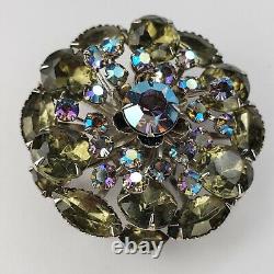 Vintage Smoky Green Grey Faceted Rhinestone Pin Brooch