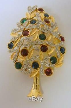 Vintage Sphinx Gold Tone Metal & Crystal Rhinestone Christmas Tree Pin Brooch