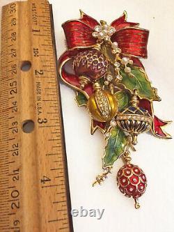 Vintage St John Christmas Corsage Pin Brooch Bow Ornaments & Box Spectacular