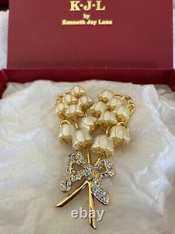 Vintage Stamped Kenneth Jay Lane Lily of the Valley Brooch KJL Flower Pin inBox