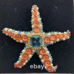 Vintage Star Fish Brooch/Pin by Kenneth Lane Goldtone/Rhinestone/Faux Pearl