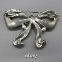 Vintage Staret Rhinestone Brooch Pot Metal Ribbon Bow Pin Statement 3 inch