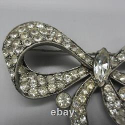 Vintage Staret Rhinestone Brooch Pot Metal Ribbon Bow Pin Statement 3 inch