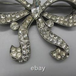Vintage Staret Rhinestone Brooch Pot Metal Ribbon Bow Pin Statement 3 inch