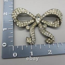 Vintage Staret Rhinestone Brooch Pot Metal Ribbon Bow Pin Statement 3 inch