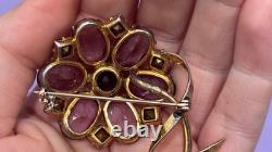 Vintage Sterling Flower Brooch Purple Pink Glass Rhinestone Floral Pin WOW