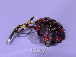 Vintage Sterling Flower Brooch Purple Pink Glass Rhinestone Floral Pin WOW