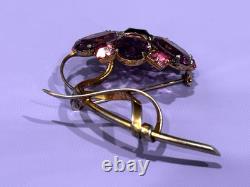 Vintage Sterling Flower Brooch Purple Pink Glass Rhinestone Floral Pin WOW