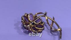 Vintage Sterling Flower Brooch Purple Pink Glass Rhinestone Floral Pin WOW