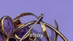 Vintage Sterling Flower Brooch Purple Pink Glass Rhinestone Floral Pin WOW