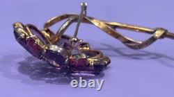 Vintage Sterling Flower Brooch Purple Pink Glass Rhinestone Floral Pin WOW