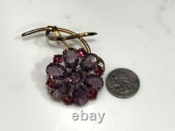 Vintage Sterling Flower Brooch Purple Pink Glass Rhinestone Floral Pin WOW