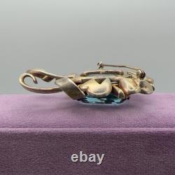 Vintage Sterling Silver Aqua Glass Bow Brooch Pin 2.5in 53.96g Rhinestone