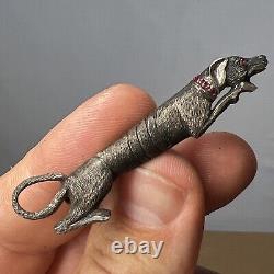 Vintage Sterling Silver Dog Brooch Pin Rhinestone Collar 2.5 Antique Greyhound