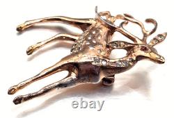 Vintage Sterling Silver GP Rhinestone Reindeer Brooch