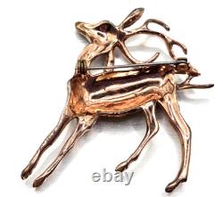 Vintage Sterling Silver GP Rhinestone Reindeer Brooch
