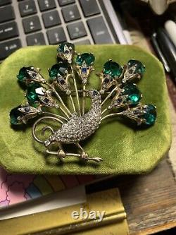 Vintage Sterling Silver Rhinestone Embedded Peacock Figural Brooch Fantastic