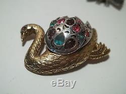 Vintage Sterling Silver Rhinestone Swan Brooch Pin Figural BIRD GLASS