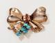 Vintage Sterling Vermeil Ciner Bow Brooch Aqua Red Rhinestone