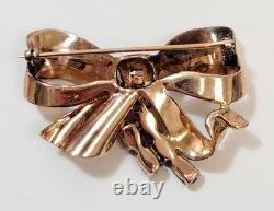 Vintage Sterling Vermeil Ciner Bow Brooch Aqua Red Rhinestone