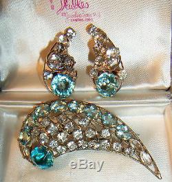 Vintage Sterling Vogue jewelry rhinestone brooch comet glass pin & clip earrings
