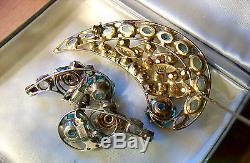 Vintage Sterling Vogue jewelry rhinestone brooch comet glass pin & clip earrings