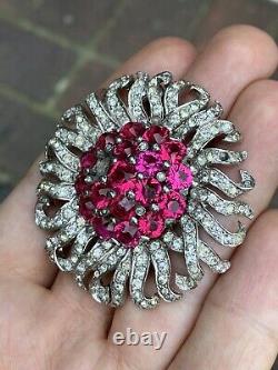 Vintage Stunning Signed Marcel Boucher MB Pink Crystal Rhinestone Brooch