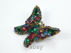 Vintage Stunning Weiss Signed Multi Color Rhinestone 2 Butterfly Brooch Pin