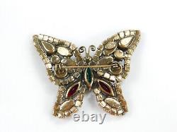 Vintage Stunning Weiss Signed Multi Color Rhinestone 2 Butterfly Brooch Pin