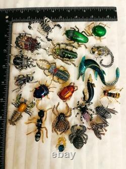 Vintage Style Bug Brooch Lot 22 Rhinestone Beetle Lobster Bee Animal Pins