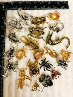 Vintage Style Bug Brooch Lot 22 Rhinestone Beetle Lobster Bee Animal Pins