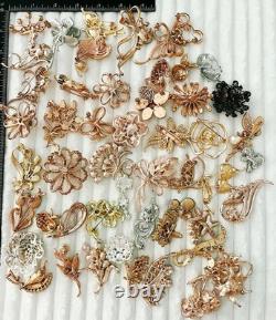 Vintage Style Flower Brooch Lot 50 Rhinestone Crystal Pearl Gold Tone Floral