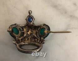 Vintage TRIFARI Alfred Philippe Sterling Silver Rhinestone Crown Pin Brooch