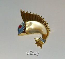 Vintage TRIFARI Jelly Belly Sail Fish Rhinestones Brooch Pin