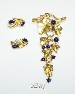 Vintage TRIFARI Kunio MATSUMOTO Purple Glass Grape Brooch & Earrings- ESTATE