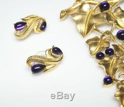 Vintage TRIFARI Kunio MATSUMOTO Purple Glass Grape Brooch & Earrings- ESTATE