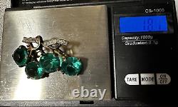 Vintage TRIFARI Sterling Brooch Pin 4 Large Green withClear Rhinestones RARE