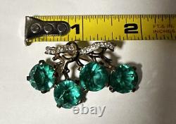 Vintage TRIFARI Sterling Brooch Pin 4 Large Green withClear Rhinestones RARE