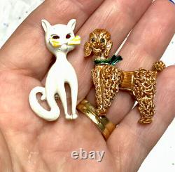Vintage To Mod Dog/Cat/Wild Animals Rhinestone-Enamel Figural Brooch (16Lot)