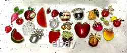 Vintage To Mod Rhinestone-Glass-Enamel-Faux Pearl Fruit Figural Brooch (24-Lot)