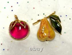 Vintage To Mod Rhinestone-Glass-Enamel-Faux Pearl Fruit Figural Brooch (24-Lot)