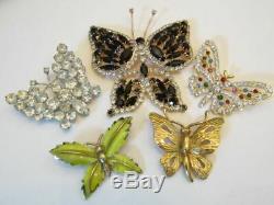 Vintage & Today Large Lot 17 Butterfly Brooch Pin Rhinestone Enamel Trinket Box